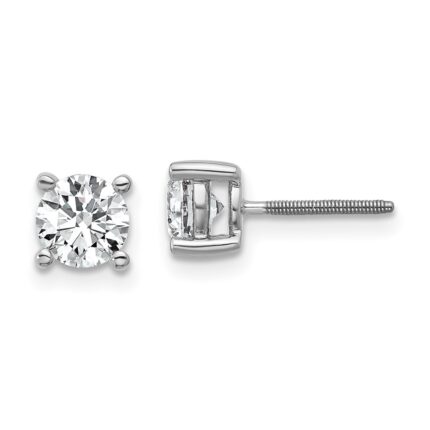 18k White Gold 1 carat Certified Lab Grown Diamond VS+ F+ Round Complete Four Prong Screwback Stud Earrings