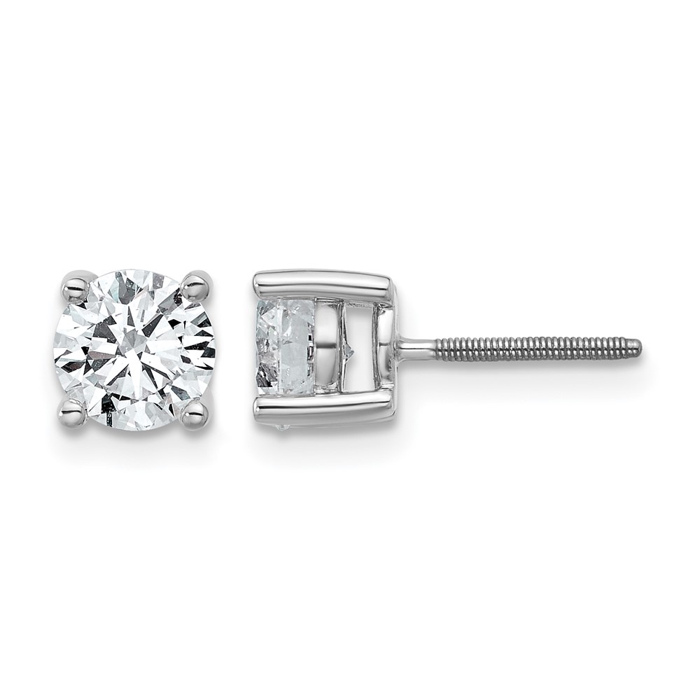 EM1006S-150-WAA.jpg 14k White Gold 1 1/2 carat Certified Lab Grown Diamond VS+ F+ Round Complete Four Prong Screwback Heavyweight Stud Earrings - Image 1