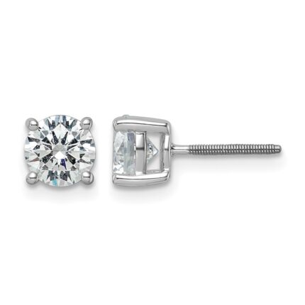 14k White Gold 5 carat Lab Grown Diamond VS/SI+ G+ Round Complete Four Prong Screwback Heavyweight Stud Earrings