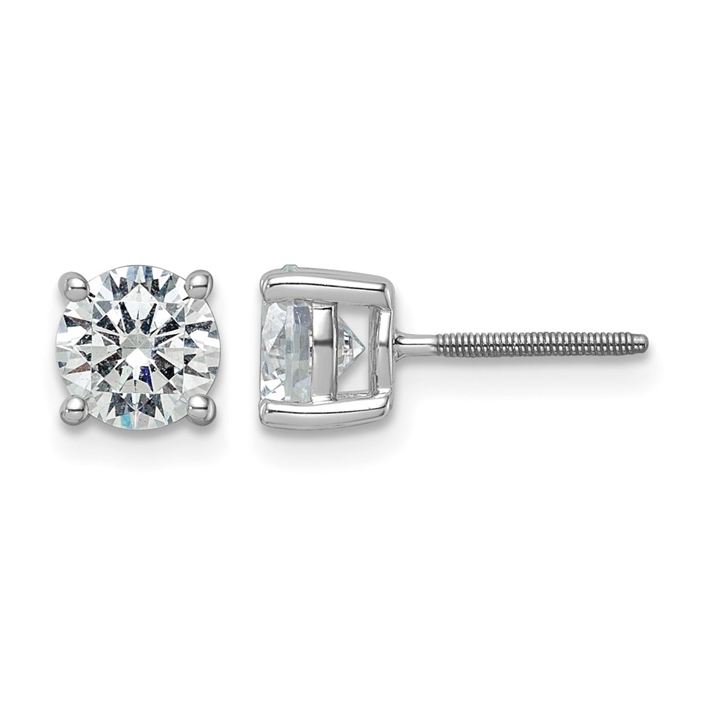 EM1006S-200-WAA-6.jpg 14k White Gold 2 carat Lab Grown Diamond VS/SI+ G+ Round Complete Four Prong Screwback Heavyweight Stud Earrings - Image 1