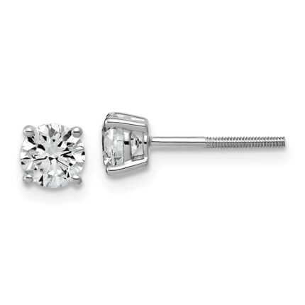 14k White Gold 1 carat Lab Grown Diamond VS+ F+ Round Complete Four Prong Lightweight Screwback Stud Earrings