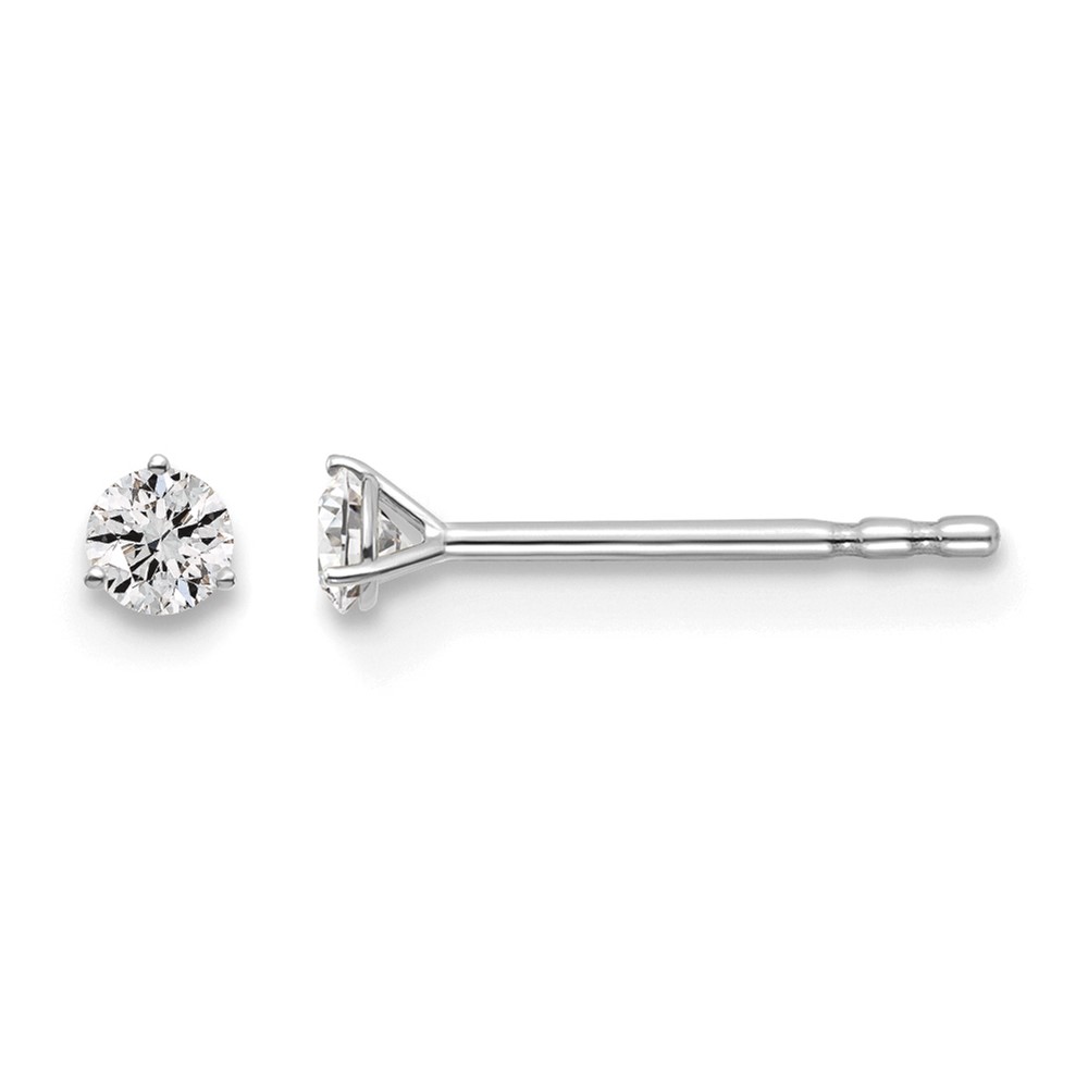 EM1007-010-WAA-1.jpg 14k White Gold 1/10 carat Lab Grown Diamond VS/SI+ G+ Round Complete Three Prong Stud Earrings - Image 1