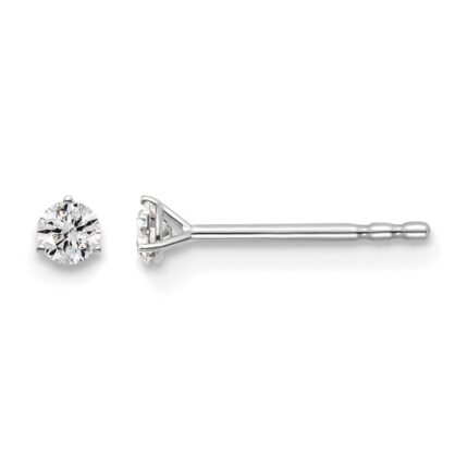 14k White Gold 1/10 carat Lab Grown Diamond VS+ F+ Round Complete Three Prong Stud Earrings