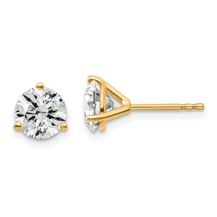 18k 1 1/2 carat Certified Lab Grown Diamond VS+ F+ Round Complete Three Prong Stud Earrings