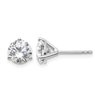 14k White Gold 2 carat Certified Lab Grown Diamond VS/SI+ G+ Round Complete Three Prong Stud Earrings