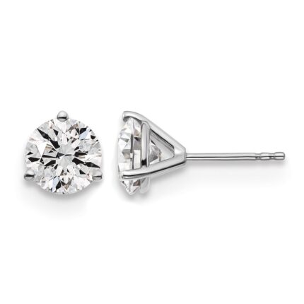 14k White Gold 3 carat Lab Grown Diamond VS/SI+ G+ Round Complete Three Prong Stud Earrings