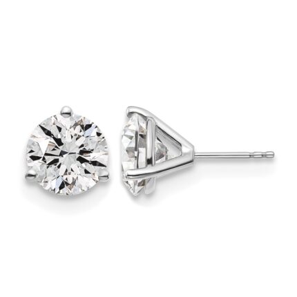 14k White Gold 6 carat Lab Grown Diamond VS+ F+ Round Complete Three Prong Stud Earrings