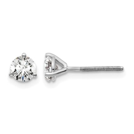 14k White Gold 5/8 carat Lab Grown Diamond VS/SI+ G+ Round Complete Three Prong Screwback Stud Earrings