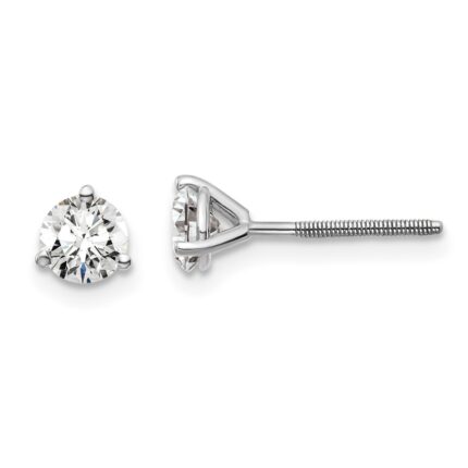 18k White Gold 3/4 carat Certified Lab Grown Diamond VS+ F+ Round Complete Three Prong Screwback Stud Earrings