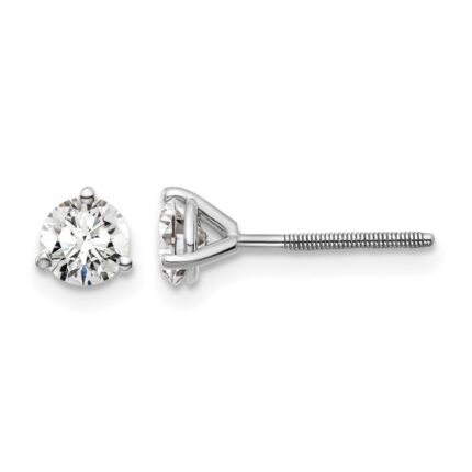 14k White Gold 3/4 carat Lab Grown Diamond VS/SI+ G+ Round Complete Three Prong Screwback Stud Earrings
