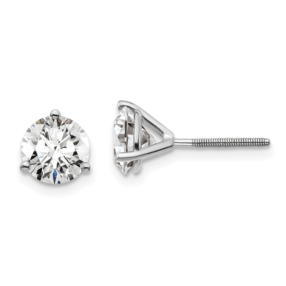 EM1007S-200-8WAA-13.jpg 18k White Gold 6 carat Certified Lab Grown Diamond VS+ F+ Round Complete Three Prong Screwback Stud Earrings - Image 1