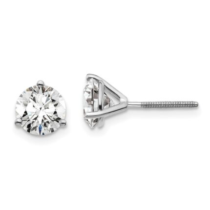 18k White Gold 3 carat Certified Lab Grown Diamond VS+ F+ Round Complete Three Prong Screwback Stud Earrings