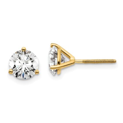 18k 2 1/2 carat Certified Lab Grown Diamond VS+ F+ Round Complete Three Prong Screwback Stud Earrings