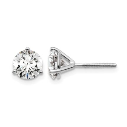 14k White Gold 2 carat Certified Lab Grown Diamond VS/SI+ G+ Round Complete Three Prong Screwback Stud Earrings