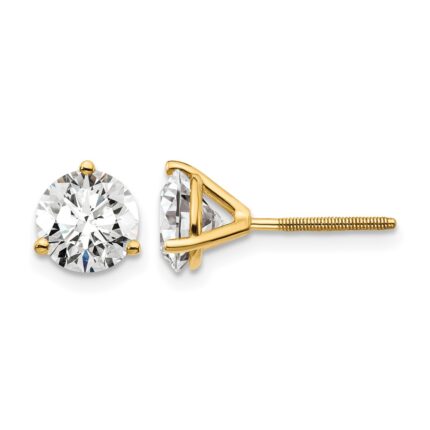 14k 3 carat Lab Grown Diamond VS/SI+ G+ Round Complete Three Prong Screwback Stud Earrings