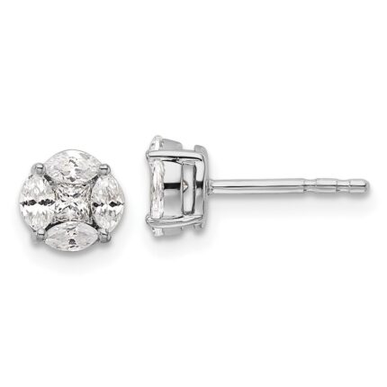 14k White Gold 1/2 carat Lab Grown Diamond VS/SI+ G+ Complete Round and Marquise Halo Post Earrings
