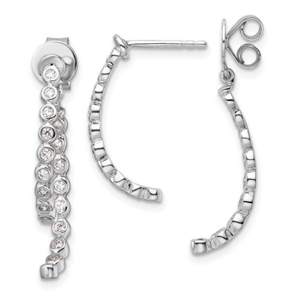 14K White Gold Polished 3/8 carat Diamond Bezel Front and Back Dangle Earrings