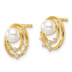 14K Polished 1/20 carat Diamond and White Freshwater Cultured Pearl Ovals Drop Post Earrings - Image 2