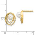 14K Polished 1/20 carat Diamond and White Freshwater Cultured Pearl Ovals Drop Post Earrings - Image 3