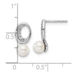 14K White Gold Polished 1/20 carat Diamond and White Freshwater Cultured Pearl Drop Post Earrings - Image 3