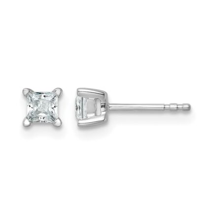 14k White Gold 1/2 carat Lab Grown Diamond VS+ F+ Princess Complete Four Prong Stud Earrings