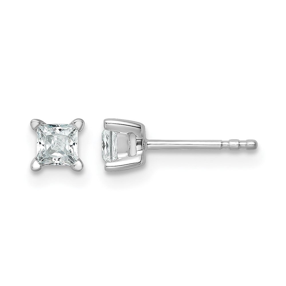 EM1018-050-WAA-1.jpg 14k White Gold 1/2 carat Lab Grown Diamond VS+ F+ Princess Complete Four Prong Stud Earrings - Image 1
