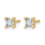 14k 1/2 carat Lab Grown Diamond VS+ F+ Princess Complete Four Prong Stud Earrings - Image 2