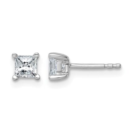 14k White Gold 3/4 carat Certified Lab Grown Diamond VS+ F+ Princess Complete Four Prong Stud Earrings