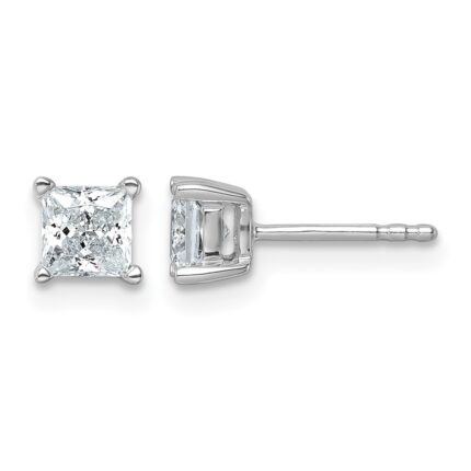 14k White Gold 1 carat Certified Lab Grown Diamond VS+ F+ Princess Complete Four Prong Stud Earrings