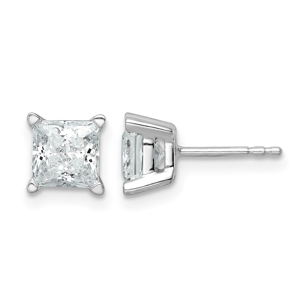 EM1018-200-WAA-1.jpg 14k White Gold 2 carat Lab Grown Diamond VS+ F+ Princess Complete Four Prong Stud Earrings - Image 1