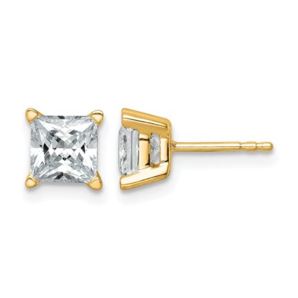 14k 2 carat Lab Grown Diamond VS/SI+ G+ Princess Complete Four Prong Stud Earrings
