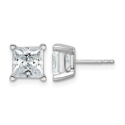 14k White Gold 5 carat Certified Lab Grown Diamond VS/SI+ G+ Princess Complete Four Prong Stud Earrings