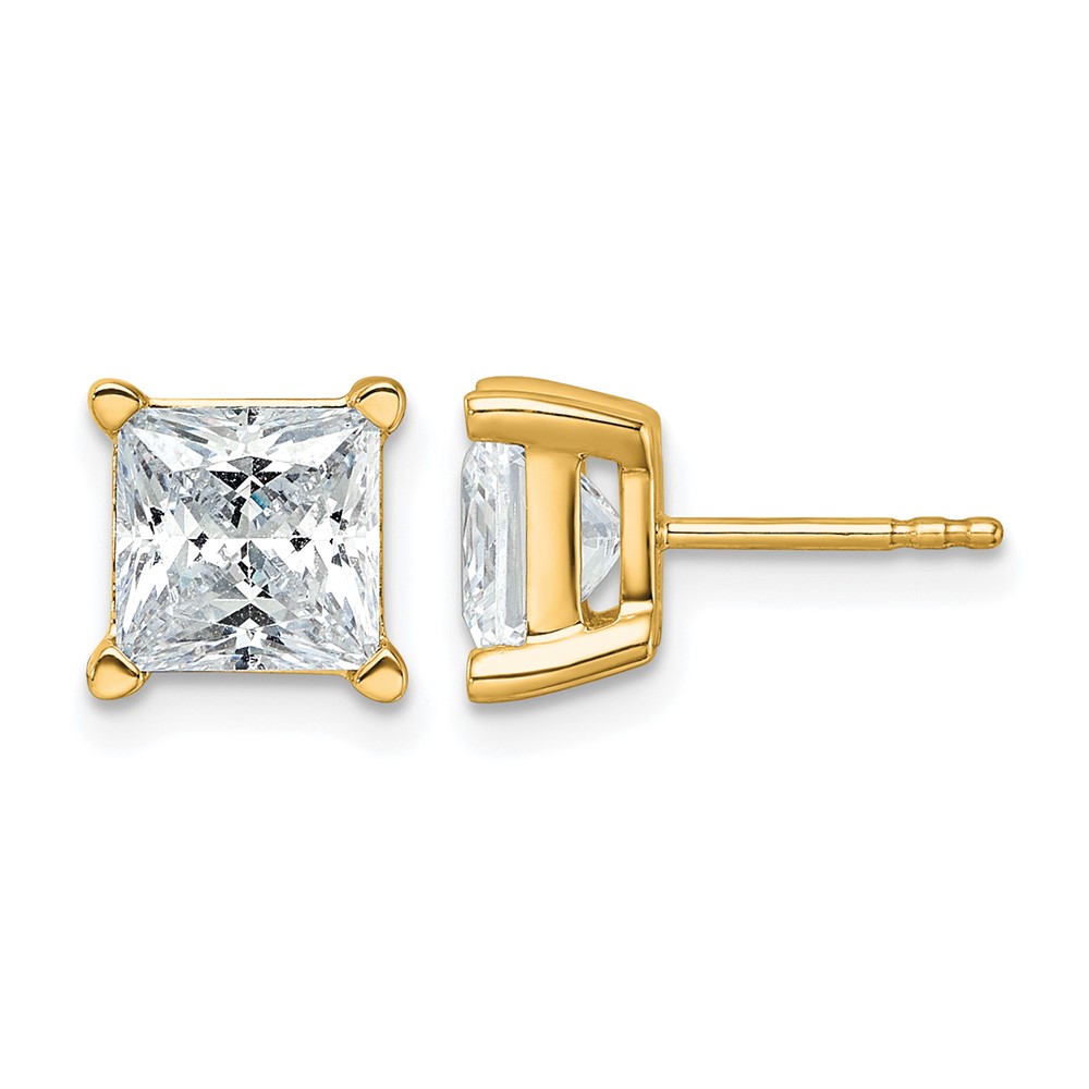 EM1018-500-YAA.jpg 14k 5 carat Lab Grown Diamond VS/SI+ G+ Princess Complete Four Prong Stud Earrings - Image 1