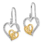 14K Two-tone Polished Diamond Quinceanera Heart Dangle Earrings - Image 2