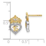 14K Two-tone Polished Diamond Quinceanera Heart/Crown Post Earrings - Image 3