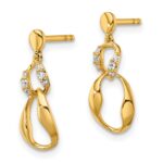 14K Polished 1/15 carat Diamond Wavy Oval Dangle Post Earrings - Image 2
