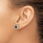 14k 1 1/3 carat Lab Grown Diamond VS/SI+ G+ and Created Sapphire Complete Halo Heart Post Earrings - Image 3