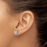 14k White Gold 1/4 carat Lab Grown Diamond VS/SI+ G+ 1/2 Center Semi Mount Halo Heart Post Earrings - Image 3