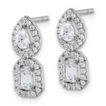 14k White Gold 7/8 carat Lab Grown Diamond VS/SI+ G+ Complete Two Stone Dangle Halo Post Earrings - Image 2