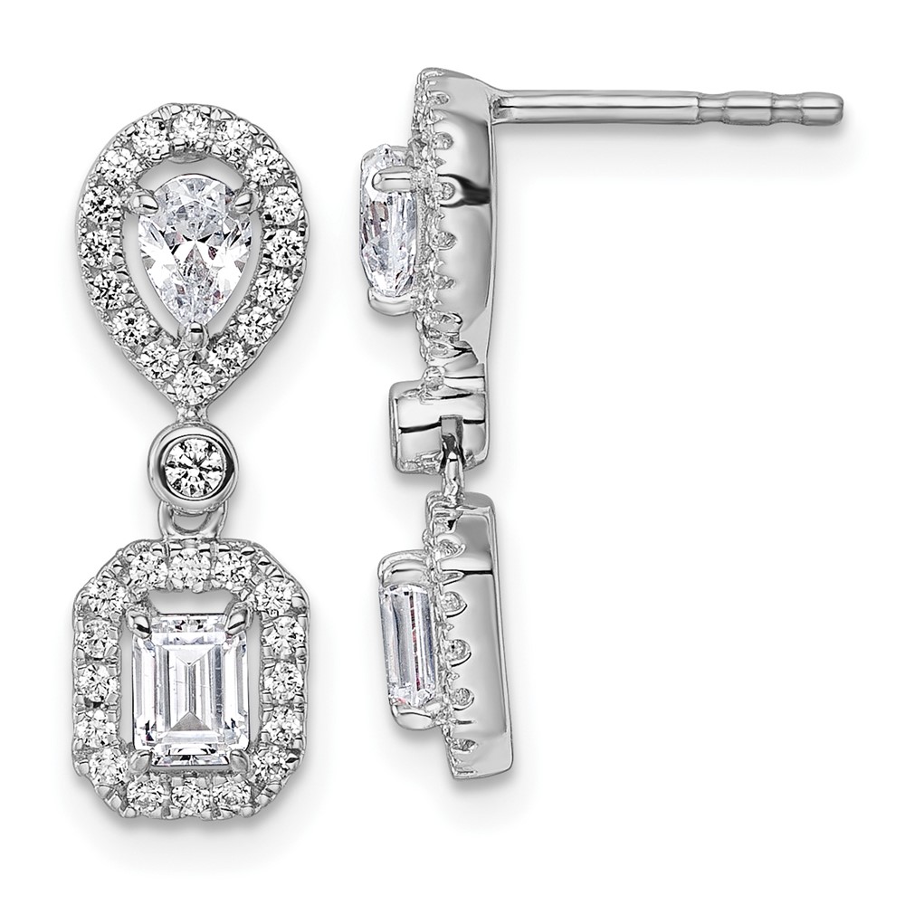 EM10510-100-WAA.jpg 14k White Gold 1 carat Lab Grown Diamond VS/SI+ G+ Complete Two Stone Dangle Halo Post Earrings - Image 1