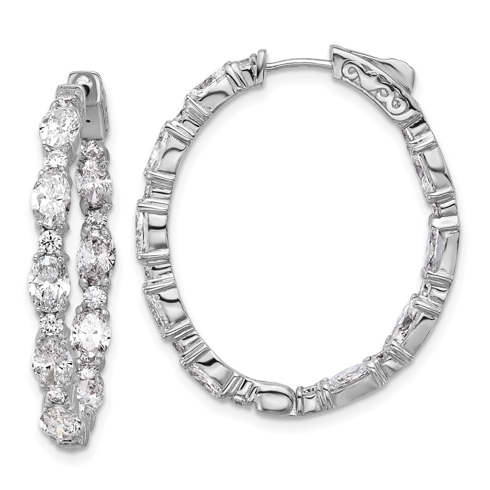 EM10589-WAA.jpg 14k White Gold 5 1/4 carat Lab Grown Diamond VS+ F+ Oval and Round Complete In and Out Hoop Earrings - Image 1