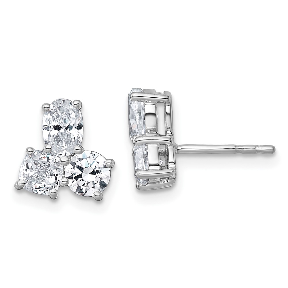 EM12081-188-WAA.jpg 14k White Gold 1 7/8 carat Lab Grown Diamond VS+ F+ Complete Cushion Round and Oval Three Stone Post Earrings - Image 1