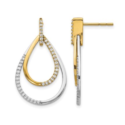 14k Two-tone 1/2 carat Diamond Teardrop Dangle Post Earrings
