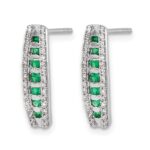 14k White Gold 1/3 carat Lab Grown Diamond VS/SI+ G+ and Created Emerald Complete Fashion Post Earrings - Image 2