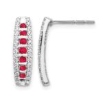 14k White Gold Diamond and Ruby Fancy Curved Post Earrings