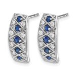 14k White Gold Diamond and Sapphire Fancy Curved Post Earrings - Image 2