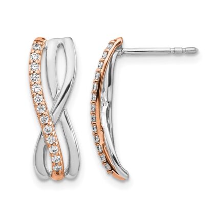 14k Rose and White Gold 1/5 carat Diamond Fancy Post Earrings