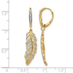14k Diamond Fancy Feather Leverback Earrings - Image 4