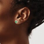 14k 4.1mm Round Emerald and Diamond Halo Post Earrings - Image 3