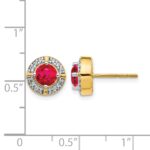 14k 5.2mm Round Ruby and Diamond Halo Post Earrings - Image 4